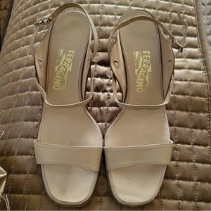 Ferragamo Women's Kitten Heel Tan Sandals